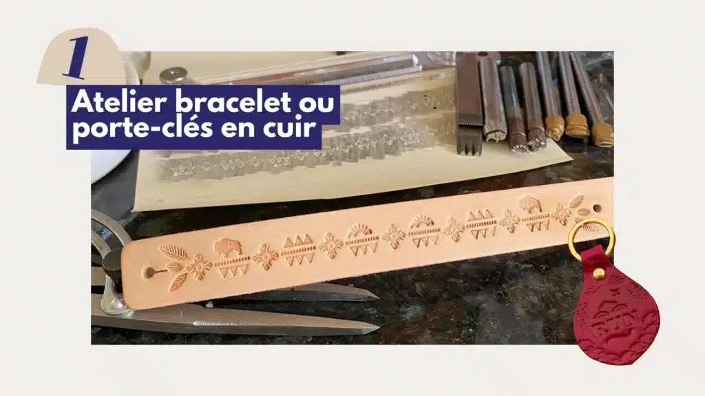 Participant créant un bracelet en cuir lors d'un atelier créatif à La Réunion.