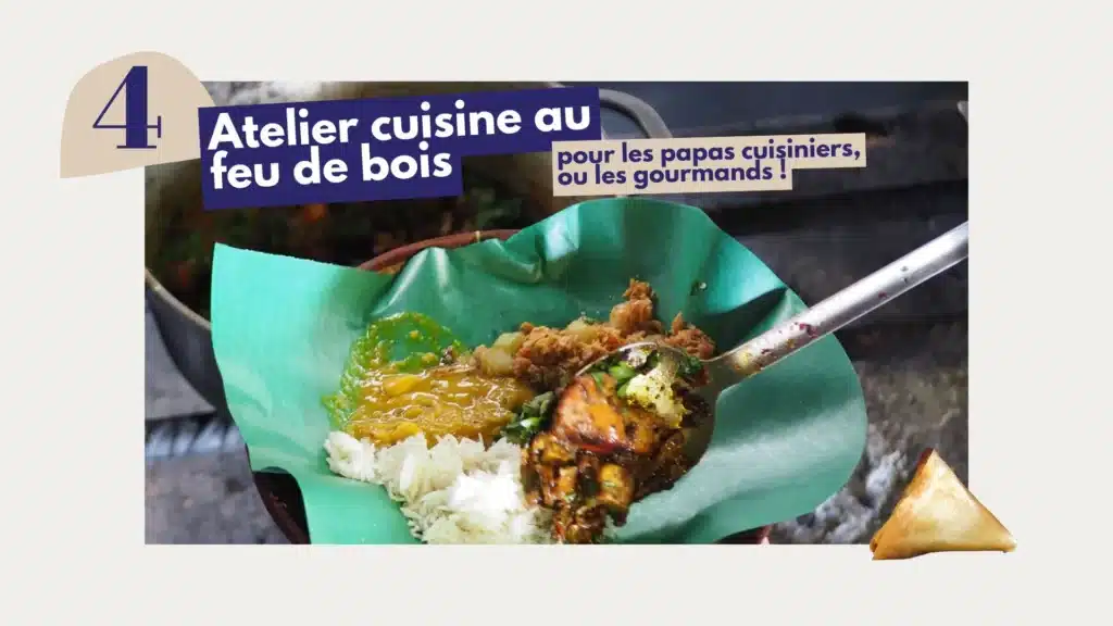 Atelier de cuisine créole au feu de bois à La Réunion avec préparation de spécialités réunionnaises.